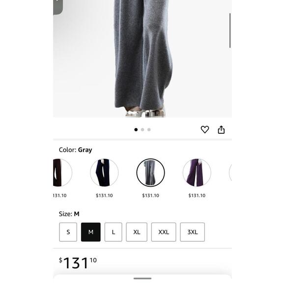 New 100% Merino Knit Wide Leg Pants Long‎ Drawstring, Gray  M - Picture 9 of 9